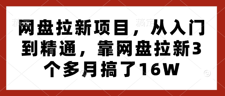 网盘拉新项目，从入门到精通，靠网盘拉新3个多月搞了16W-老K资源网