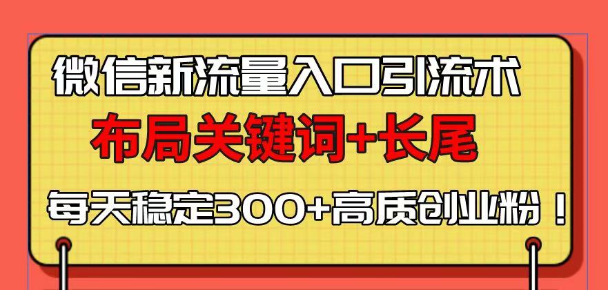 微信新流量入口引流术，布局关键词+长尾，每天稳定300+高质创业粉！-老K资源网