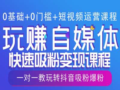 0基础+0门槛+短视频运营课程，玩赚自媒体快速吸粉变现课程，一对一教玩转抖音吸粉爆粉-老K资源网