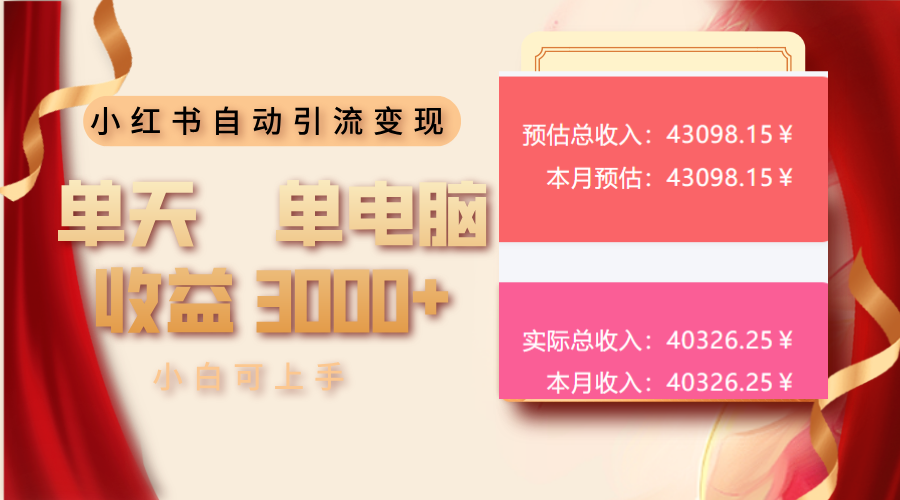 小红书自动引流变现 单天单电脑收益3000+  小白可上手-老K资源网
