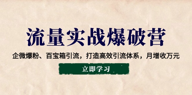 流量实战爆破营：企微爆粉、百宝箱引流，打造高效引流体系，月增收万元-老K资源网