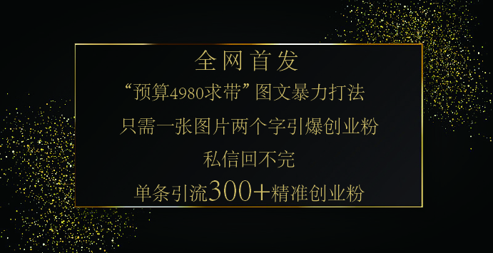 小红书，“预算 4980 带我飞” 的神奇图片引流法，堪称涨粉核武器！只需一张图，就能单条笔记凭借此方法，轻松引流 300 + 精准创业粉！-老K资源网