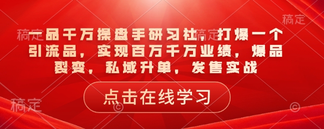 一品千万操盘手研习社，打爆一个引流品，实现百万千万业绩，爆品裂变，私域升单，发售实战-老K资源网
