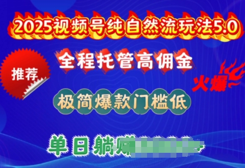 2025视频号纯自然流玩法5.0，全程托管高佣金，极简爆款门槛低，单日收益多张-老K资源网