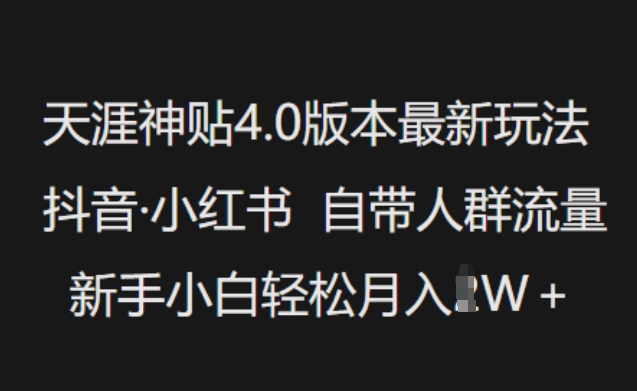 天涯神贴4.0版本最新玩法，抖音·小红书自带人群流量，新手小白轻松月入过W-老K资源网