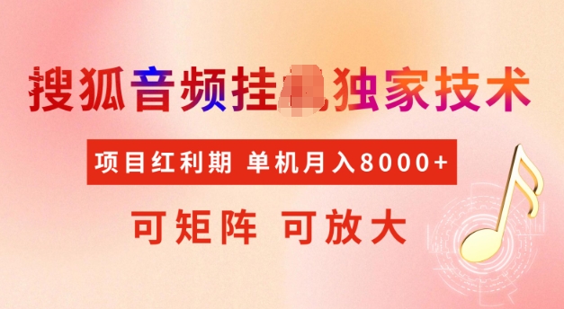 首发搜狐音频挂JI，项目红利期，可矩阵可放大，稳定月入5k-老K资源网