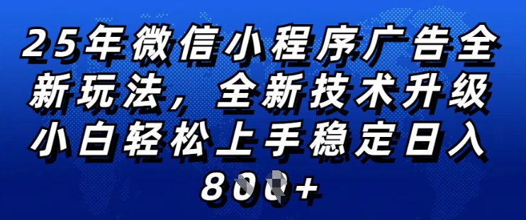 2025年微信小程序全新玩法纯小白易上手，稳定日入多张，技术全新升级，全网首发-老K资源网