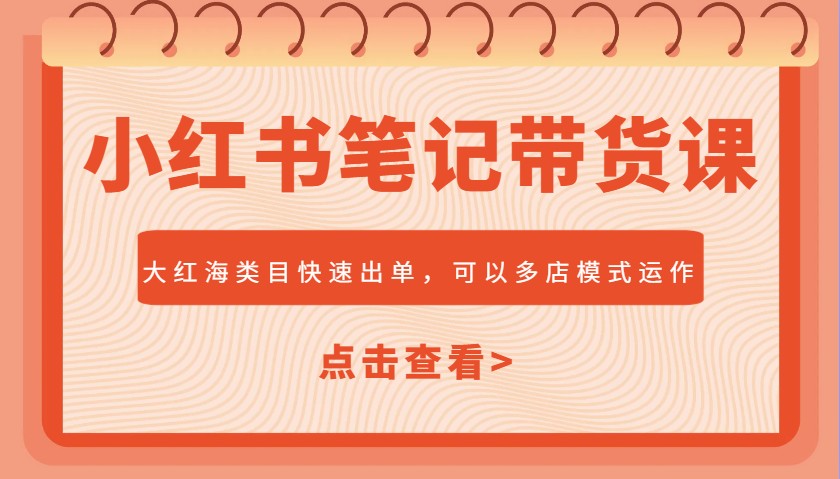 小红书笔记带货课，大红海类目快速出单，市场大，可以多店模式运作-老K资源网