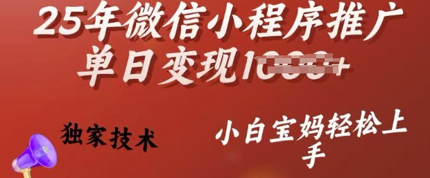 25年微信小程序推广单日变现多张，独家技术，小白宝妈轻松上手-老K资源网