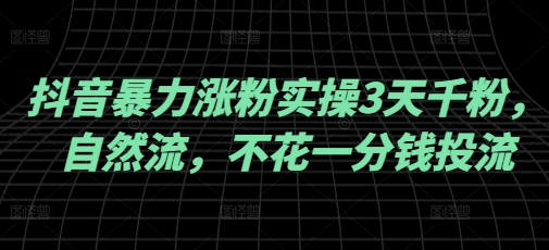 抖音暴力涨粉实操3天千粉，自然流，不花一分钱投流，实操经验分享-老K资源网