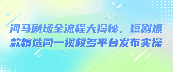 河马剧场全流程大揭秘，短剧爆款精选同一视频多平台发布实操-老K资源网