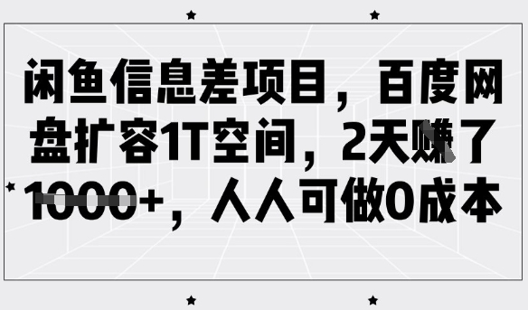 闲鱼信息差项目，百度网盘扩容1T空间，2天收益1k+，人人可做0成本-老K资源网