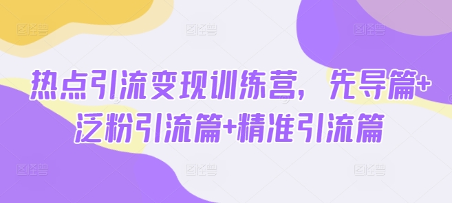 热点引流变现训练营，先导篇+泛粉引流篇+精准引流篇-老K资源网