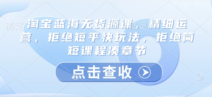 淘宝蓝海无货源课，精细运营，拒绝短平快玩法，拒绝简短课程凑章节-老K资源网