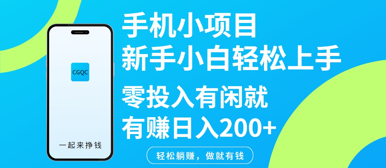 手机小项目新手小白轻松上手零投入有闲就有赚日入200+-老K资源网