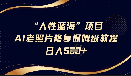 人性蓝海AI老照片修复项目保姆级教程，长期复购，轻松日入5张-老K资源网