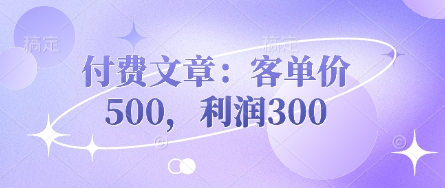 付费文章：客单价500，利润300-老K资源网