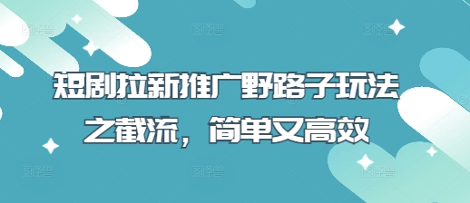 短剧拉新推广野路子玩法之截流，简单又高效-老K资源网
