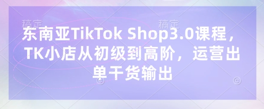 东南亚TikTok Shop3.0课程，TK小店​从初级到高阶，运营出单干货输出-老K资源网