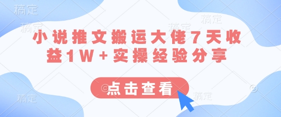 小说推文搬运大佬7天收益1W+实操经验分享-老K资源网