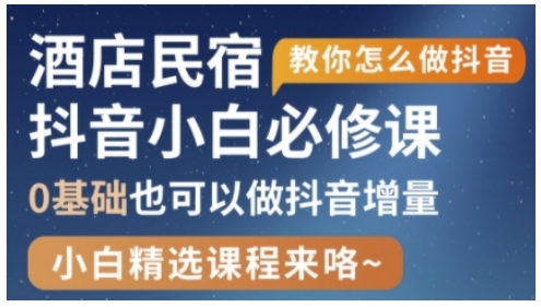 抖音本地生活酒店民宿运营，0基础也可以做抖音增量-老K资源网