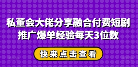 私董会大佬分享融合付费短剧推广爆单经验每天3位数-老K资源网