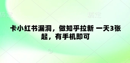 卡小红书漏洞，做知乎拉新 一天3张起，有手机即可-老K资源网