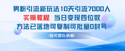 男粉引流新玩法10天引流7000人当日变现四位数可复制可批量0封号-老K资源网