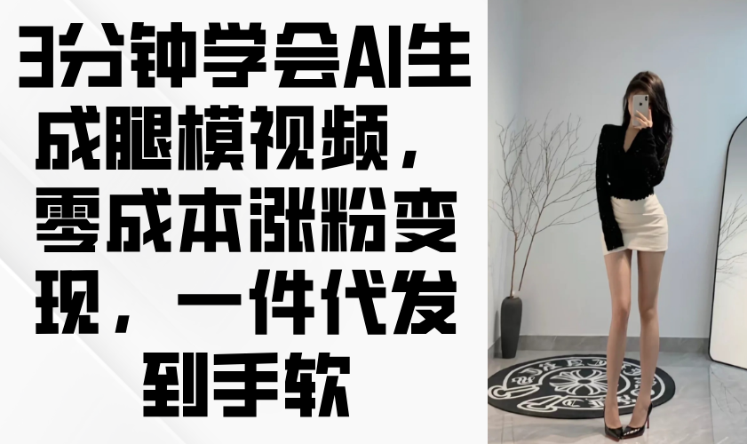 （14537期）3分钟学会AI生成腿模视频，零成本涨粉变现，一件代发到手软-老K资源网
