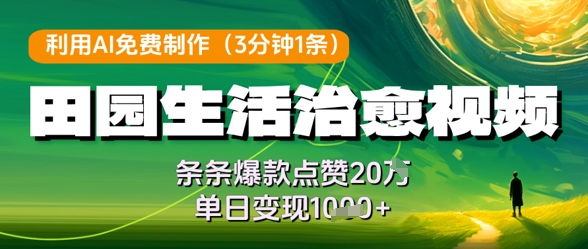 利用AI免费制作田园生活治愈视频，条条爆款点赞20W，单日变现几张-老K资源网