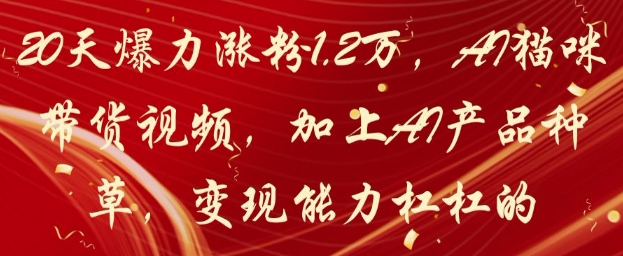 20天爆力涨粉1.2W，AI猫咪带货视频，加上AI产品种草，变现能力杠杠的-老K资源网