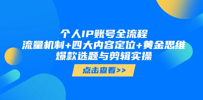 个人IP账号全流程：流量机制+四大内容定位+黄金思维, 爆款选题与剪辑实操-老K资源网