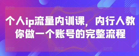 个人ip流量内训课，内行人教你做一个账号的完整流程-老K资源网