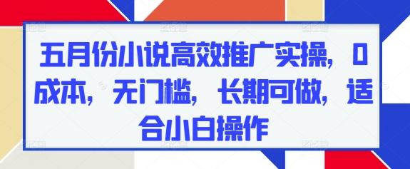 五月份小说高效推广实操，0成本，无门槛，长期可做，适合小白操作-老K资源网