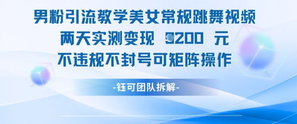 男粉引流教学美女常规跳舞视频两天实测变现1k+，不违规不封号可矩阵操作-老K资源网