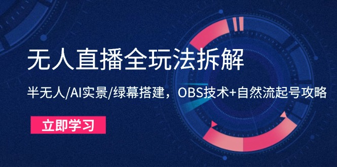 （14684期）无人直播全玩法拆解：半无人/AI实景/绿幕搭建，OBS技术+自然流起号攻略-老K资源网