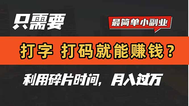 （14673期）只需要打字，打码，就能赚钱？简单的赚钱小副业，利用碎片时间，月入过万-老K资源网
