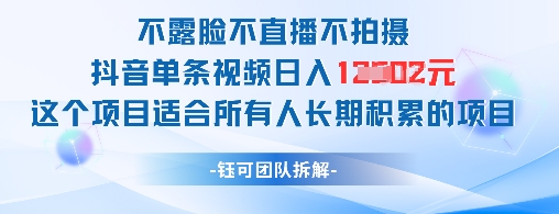 不露脸不直播不拍摄抖音单条视频日入1k+这个项目适合所有人长期积累的项目-老K资源网
