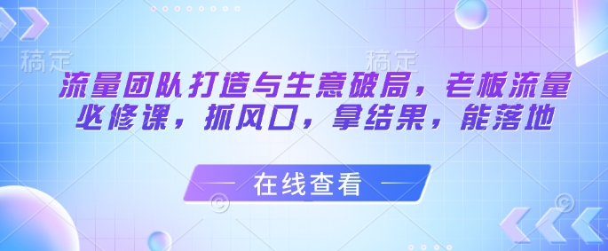 流量团队打造与生意破局，老板流量必修课，抓风口，拿结果，能落地-老K资源网