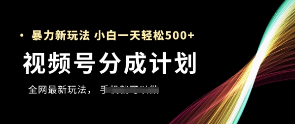 视频号分成计划，全网最暴力玩法，新手一天也能轻松5张+-老K资源网