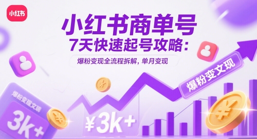 小红书商单号7天快速起号攻略：爆粉变现全流程拆解，单月变现3k+-老K资源网
