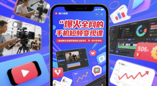 爆火全网的手机短视频变现课，0基础教你拍摄剪辑涨粉运营变现，用一部手机挣钱-老K资源网