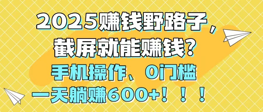 （14771期）2025赚钱野路子，截屏就能赚钱？手机操作0门槛，一天躺赚600+！！！-老K资源网