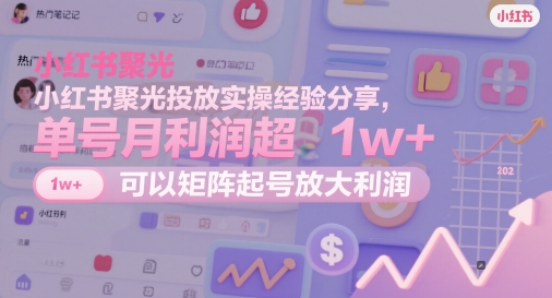 小红书聚光投放实操经验分享，单号月利润超1w+，可以矩阵起号放大利润-老K资源网
