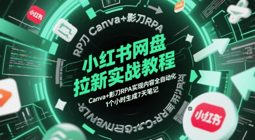 小红书网盘拉新实战教程，Canva+影刀RPA实现内容全自动化，1个小时生成7天笔记-老K资源网