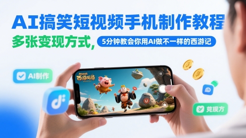 AI搞笑短视频手机制作教程，多张变现方式，5分钟教会你用AI做不一样的西游记-老K资源网