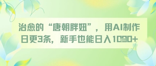 治愈的“唐朝胖妞”，用AI制作日更3条，新手也能日入多张-老K资源网