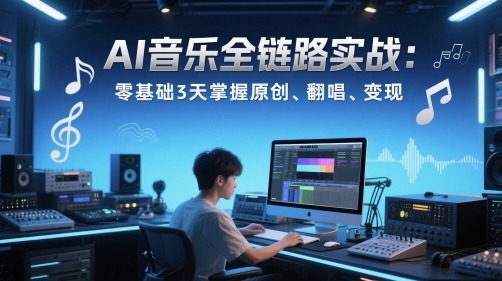 AI音乐全链路实战变现课：零基础3天掌握原创、翻唱、变现-老K资源网