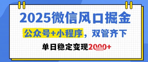 2025微信风口掘金，公众号+小程序双管齐下，单日稳定变现1k+-老K资源网