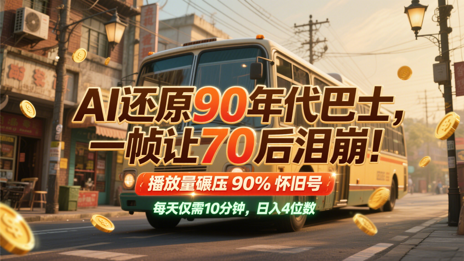 AI还原90年代巴士，一帧让70后泪崩！播放量碾压90%怀旧号，每天10分钟，日入4位数-老K资源网